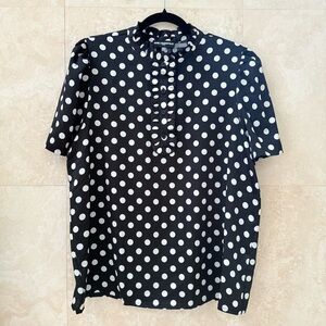 Karl Lagerfeld Paris Polka Dot Blouse Ruffle Neck Black White Size Large